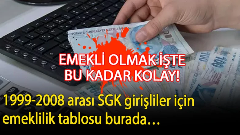 Emekli olmak işte bu kadar kolay: 3600, 4500 ve 5400 günle emekli olma fırsatı! 1999-2008 arası SGK girişliler için emeklilik tablosu burada…